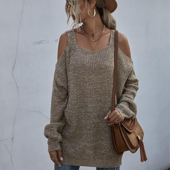 burgundy oversized cold shoulder knit fall sweater - Picture 11 of 11